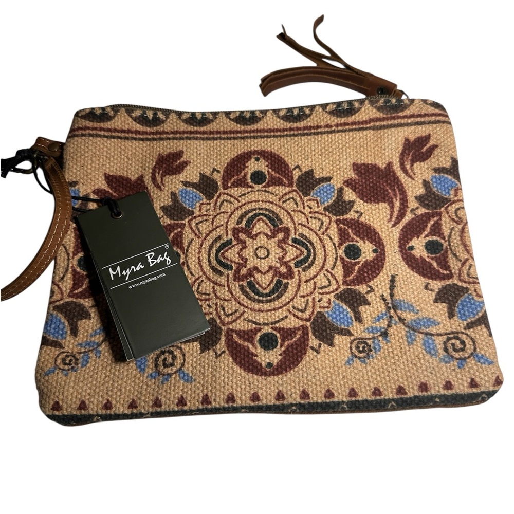 Myra Bag Boho Floral Clutch - Brown and Blue